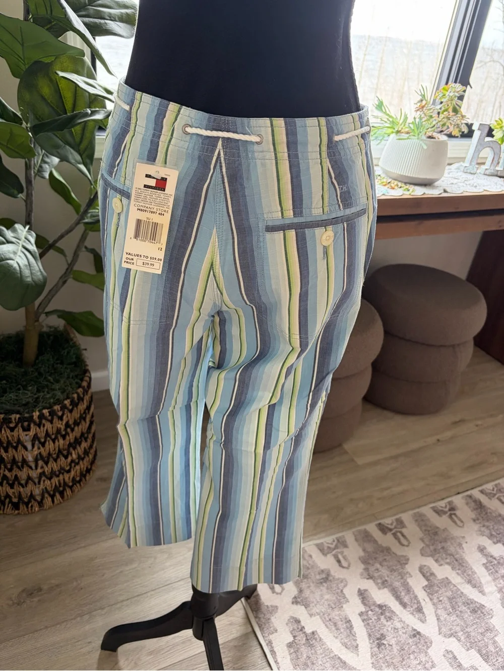 Tommy Hilfiger Light Blue & Multi-Stripe Drawstring Capris - Picture 2 of 3
